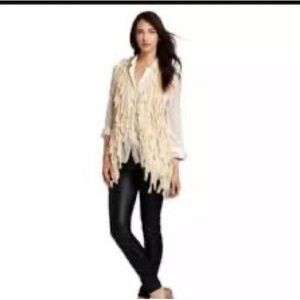 Anthropologie McGinn Fringe Sweater Vest, Cream